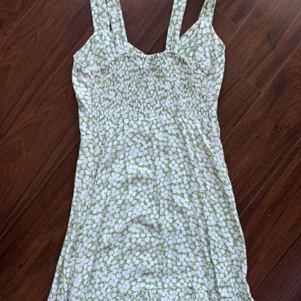 FAITHEULL THE BRAND S Lou Lou Mini Dress Green Floral Flirty Button Up Smocked - Picture 10 of 12